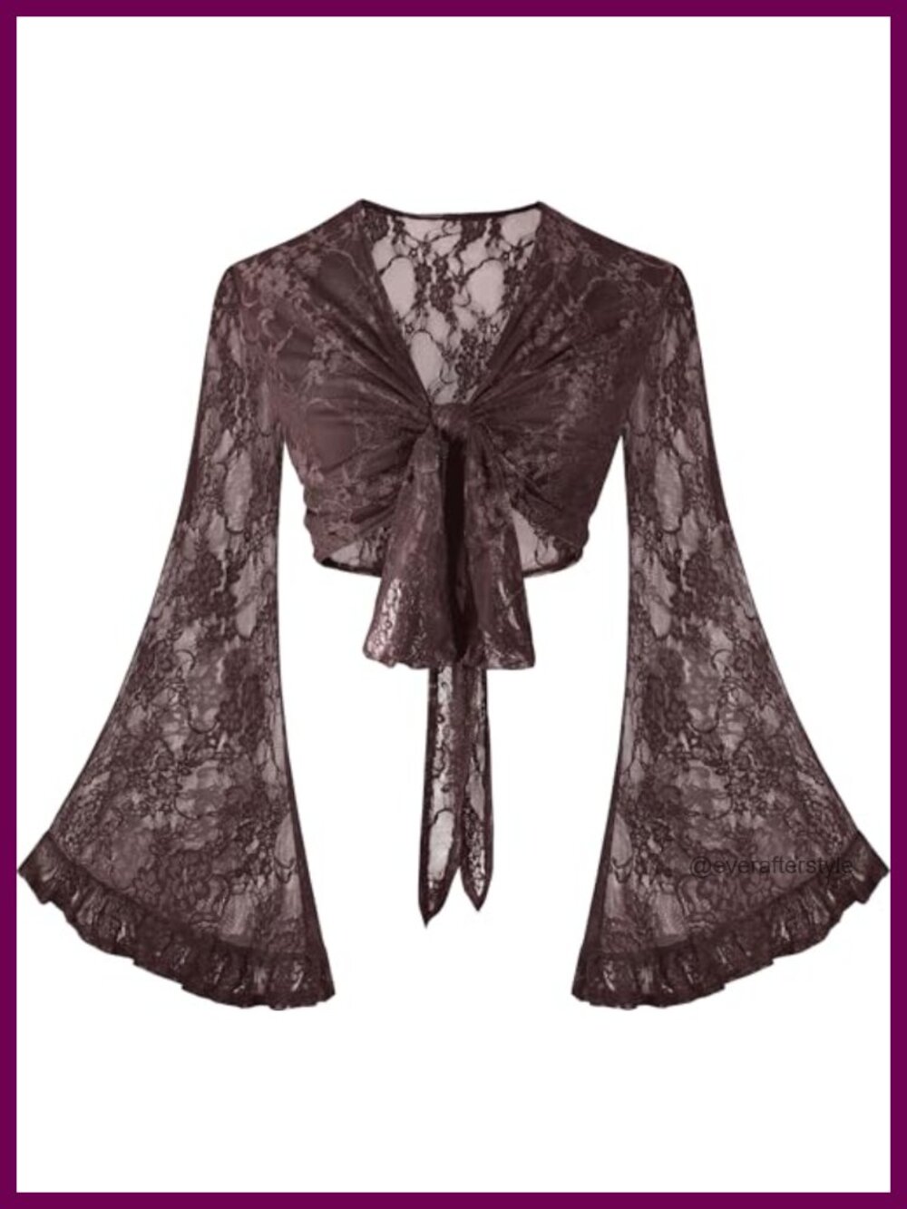 Lace Crop Top Flowy Bell Sleeve Tie Front Boho Blouse